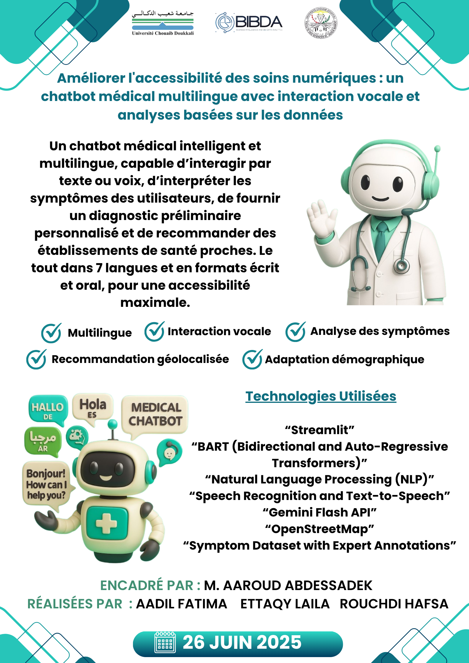 Multi-Language Medical Chatbot with Voice Synthesis and Geolocation recommendation